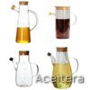 Dispensador de Vidrio con Tapa de Madera y Asa 800 ml para Aceite y Vinagre