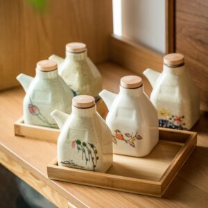 Aceitera-Vinagrera Cerámica Estilo Japonés 350 ml – Asa y Corcho