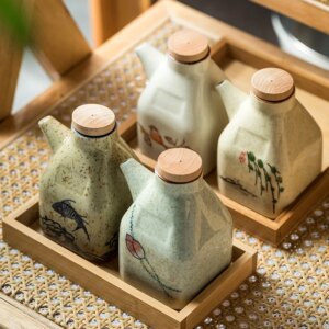 Aceitera-Vinagrera Cerámica Estilo Japonés 350 ml – Asa y Corcho