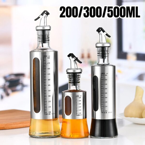 Botella medidora de aceite con vertido automático – Vidrio y acero