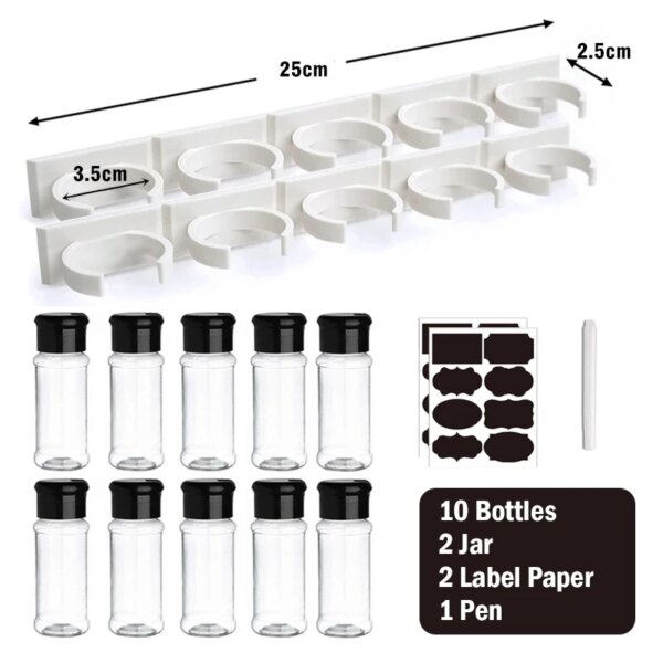 Set 10 Tarros de Especias 3,5×2,5 cm con Soporte Pared y Etiquetas