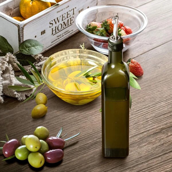 Set Botellas de Cristal Verde 500 ml para Aceite y Vinagre con Vertedor