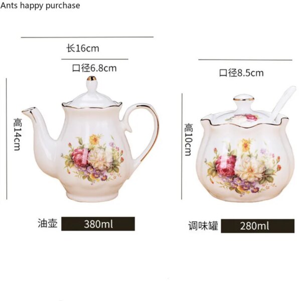 Set Nórdico de Porcelana Floral para Condimentos con Borde Dorado