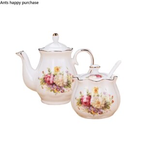 Set Nórdico de Porcelana Floral para Condimentos con Borde Dorado