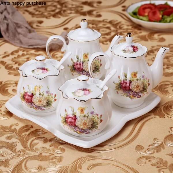 Set Nórdico de Porcelana Floral para Condimentos con Borde Dorado
