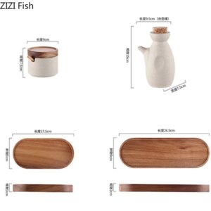 Set 2 Tarros Cerámica + Aceitera Japonesa con Bandeja