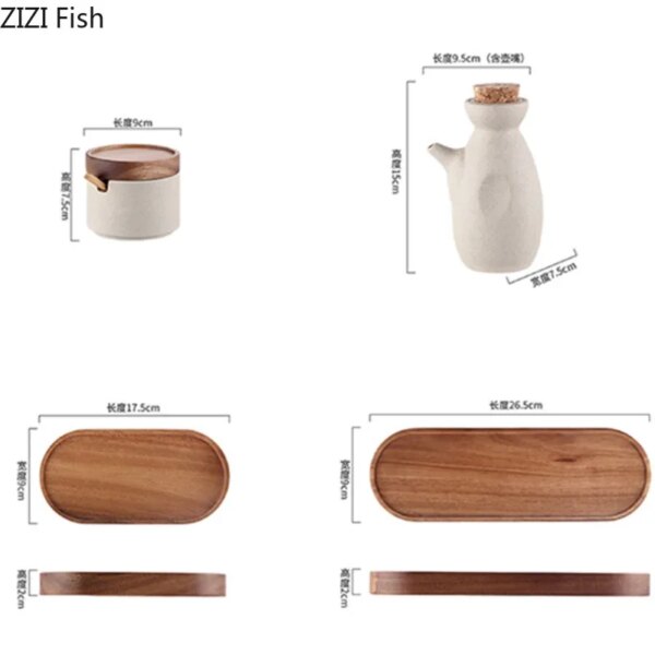 Set 2 Tarros Cerámica + Aceitera Japonesa con Bandeja