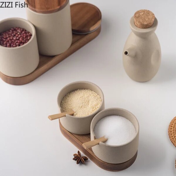 Set 2 Tarros Cerámica + Aceitera Japonesa con Bandeja