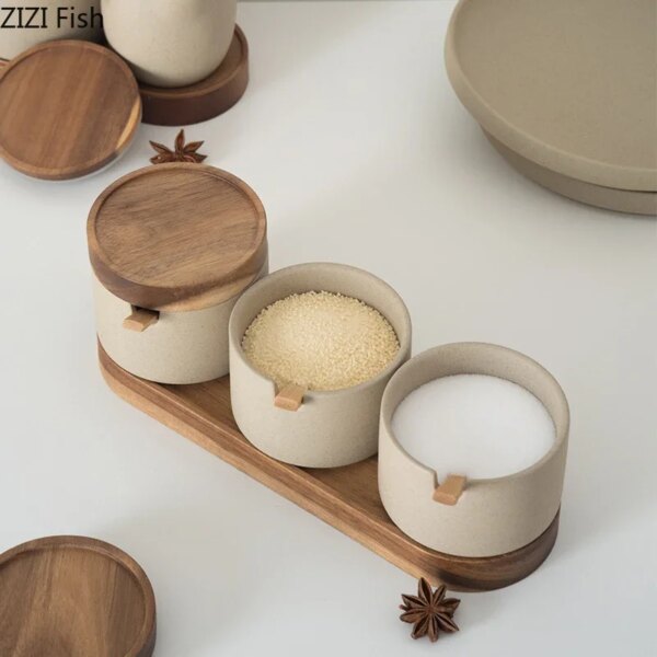 Set 2 Tarros Cerámica + Aceitera Japonesa con Bandeja