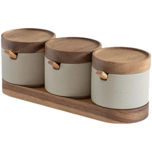 Set 2 Tarros Cerámica + Aceitera Japonesa con Bandeja