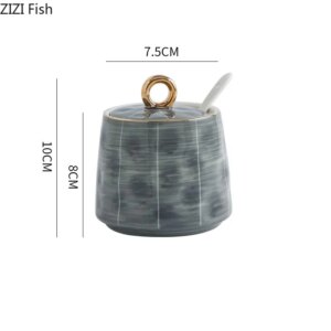 Set 3 Tarros Cerámica Nordic con Tapa Dorada y Cuchara