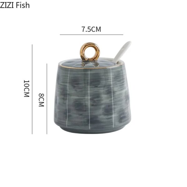 Set 3 Tarros Cerámica Nordic con Tapa Dorada y Cuchara