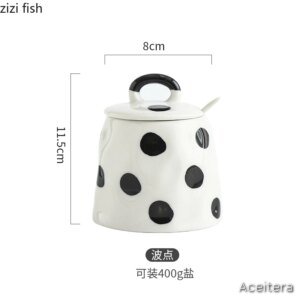 Tarro Cerámico Creativo Blanco y Negro con Cuchara – 400 ml