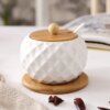 Tarro Cerámico Diamante con Tapa y Base de Madera – 350 ml