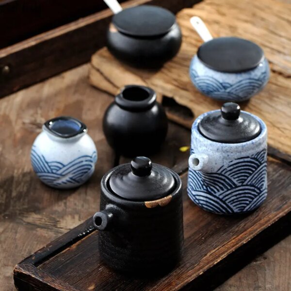 Set Zen de 3 Tarros Cerámica con Bandeja de Madera