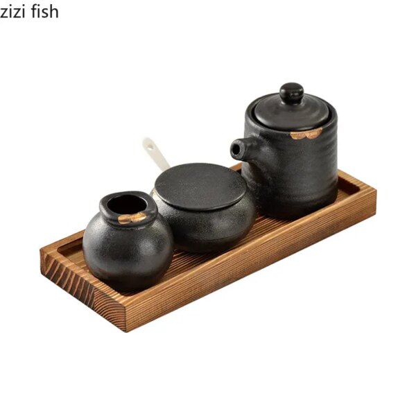 Set Zen de 3 Tarros Cerámica con Bandeja de Madera