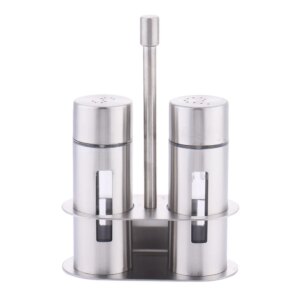 Set 4 Dispensadores de Acero Inoxidable con Base – Aceite, Vinagre y Especias
