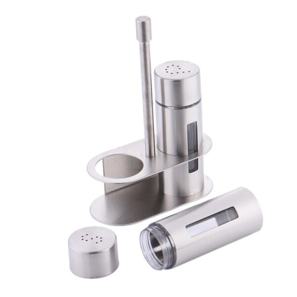 Set 4 Dispensadores de Acero Inoxidable con Base – Aceite, Vinagre y Especias